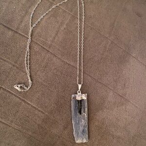 Kyanite w/ Tourmaline Necklace-24 inch Silver Chain